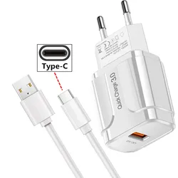 3.0 고속 충전기 벽 C 타입 케이블, 샤오미 11, 10, 레드미 8, 9, 노트 7, 8, 9 프로, QC3.0, 휴대폰 충전 어댑터, 18W