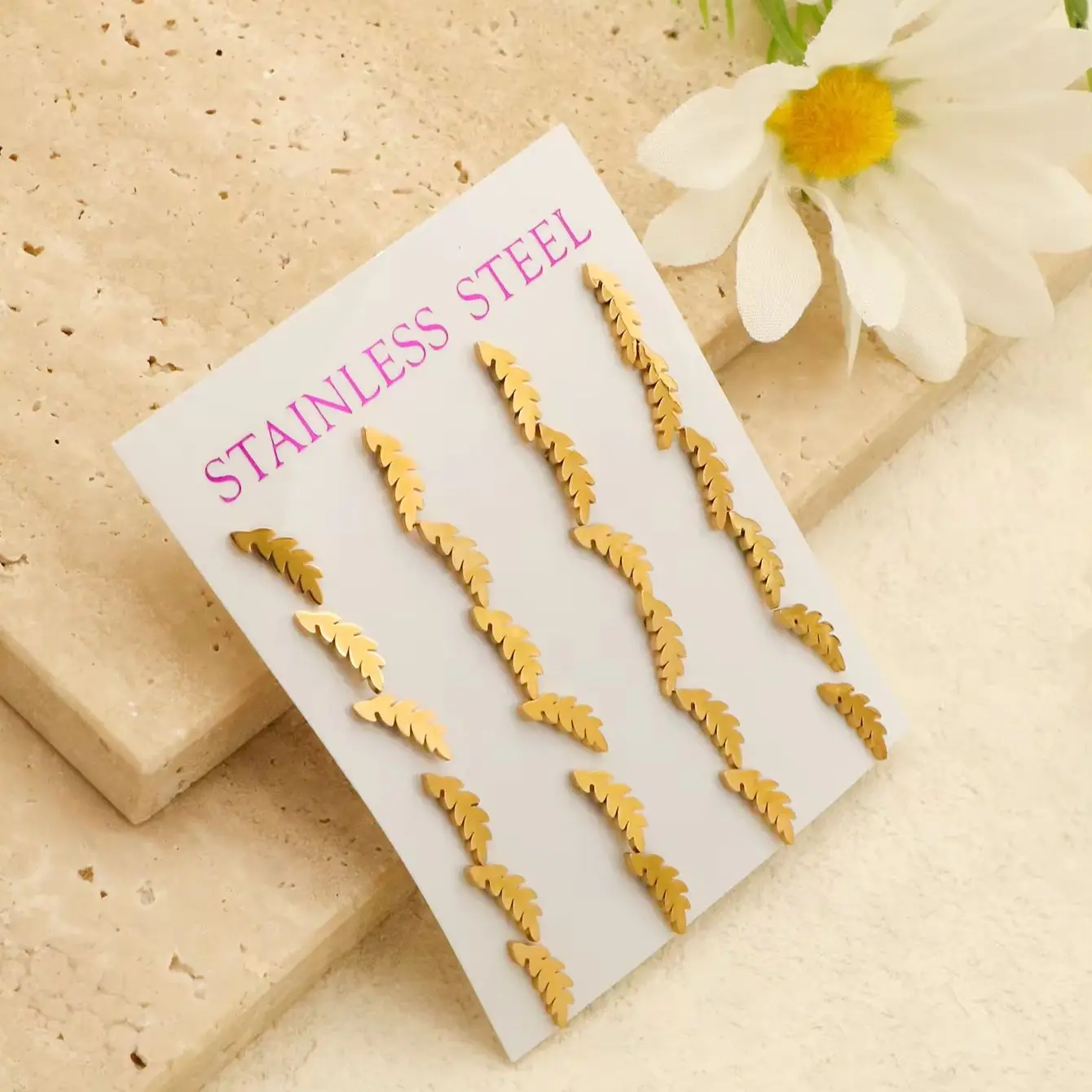 1Pair/2Pcs Creative Retro Countryside Style Wheat Earrings Gold Color Stainless Steel High-End Street Men's And Women's Earrings