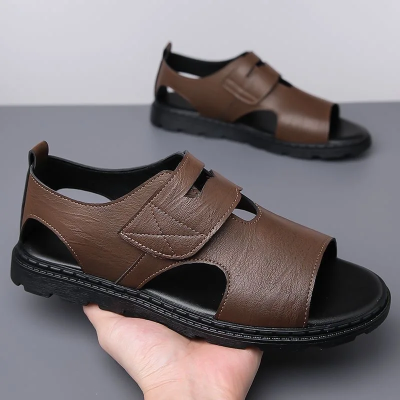 

Мужские сандалии 2026: модные римские сандалии для мужчин, с мягкой подошвой, удобные пляжные туфли, высококачественная кожаная повседневная обувь для мужчин