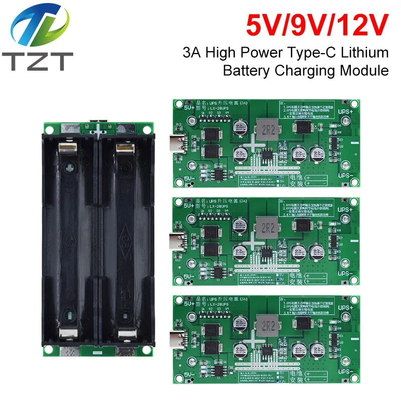 Imagem -06 - Tipo-c 15w 3a 18650 Módulo Carregador de Bateria de Lítio Dc-dc Step up Booster Carga Rápida Ups Fonte de Alimentação Conversor 5v 9v 12v