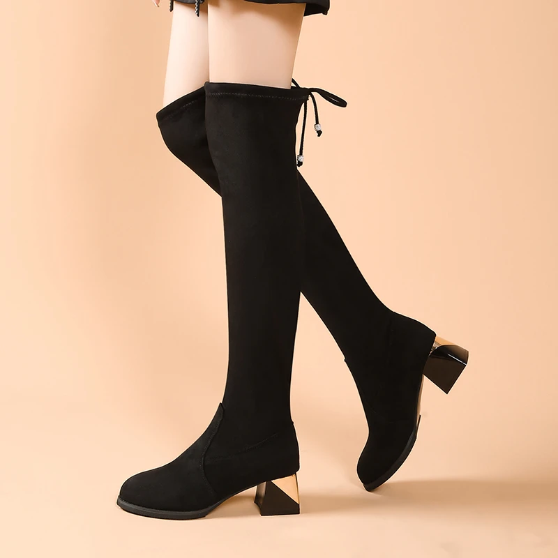 

Обувь выше колена. Женские сапоги. Высокие женские туфли с кисточками. Элегантные женские туфли на низком каблуке. Эластичный косплей по акции.