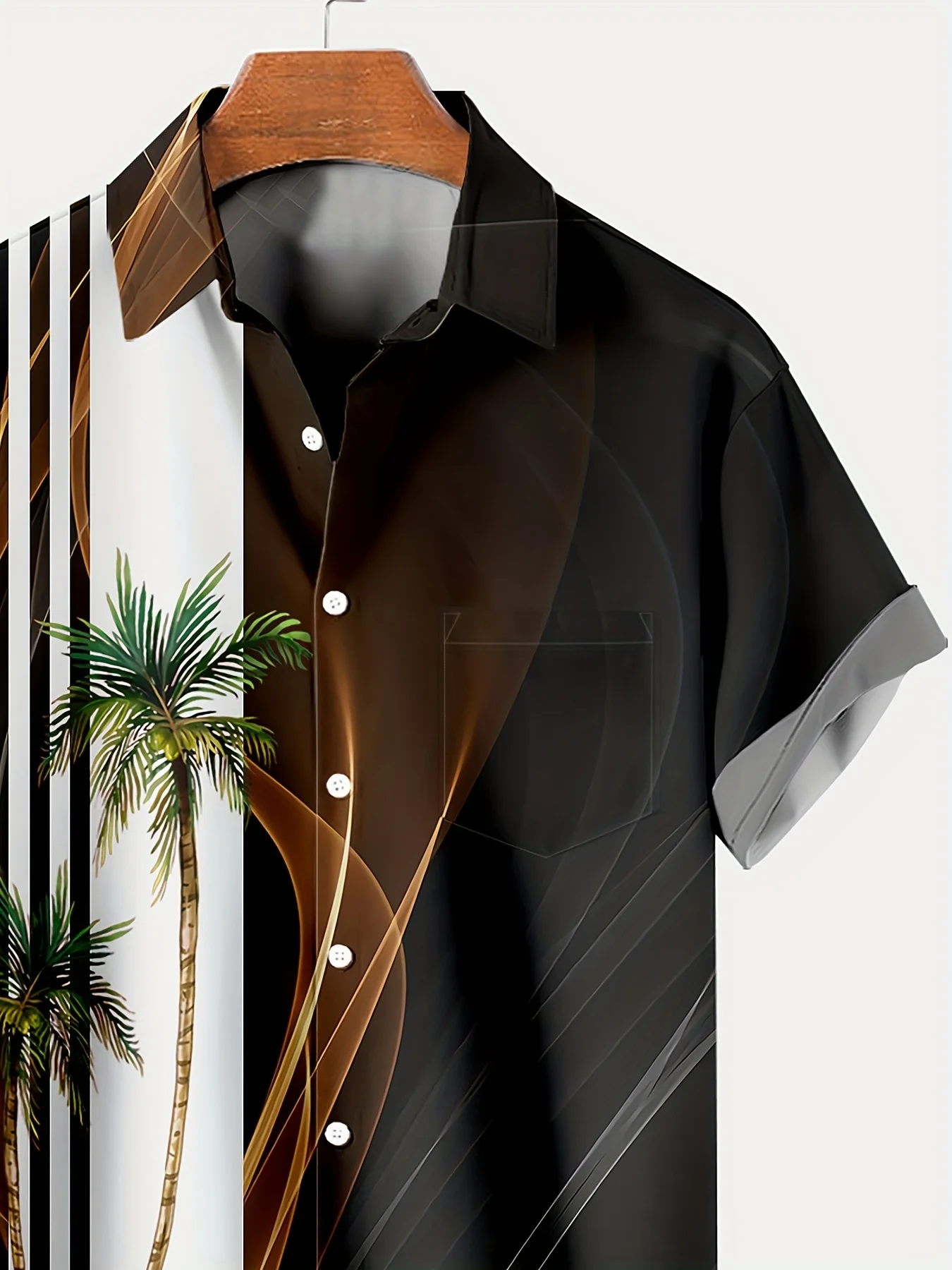 Men's shirt - Hawaiian men's vacation gradient coconut tree button shirt - suitable for summer casual and fashionable shirts
