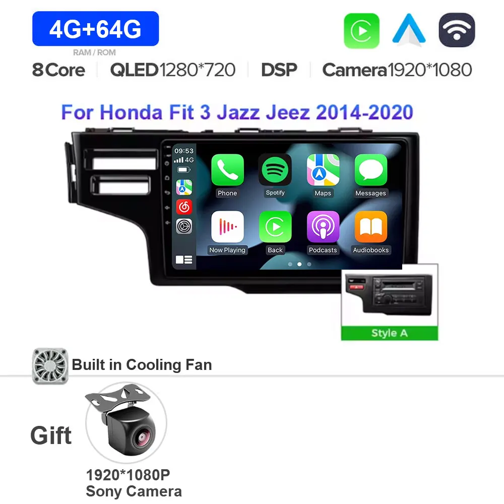 Android 15 autoradio voor Honda Jazz 3 2015 - 2020 Fit 3 GP GK 2013 - 2020 Carplay Auto GPS Navigatie Multimedia Speler 4G WIFI
