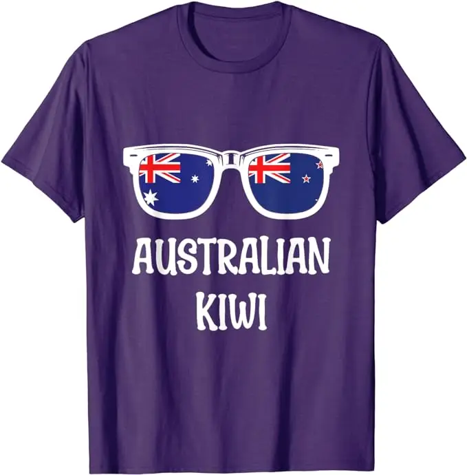 Australian Kiwi Sunglasses Australia Flag New Zealand Flag T-Shirt AU, NZ Flag Graphic Tee Top Short Sleeve Blouses Novelty Gift