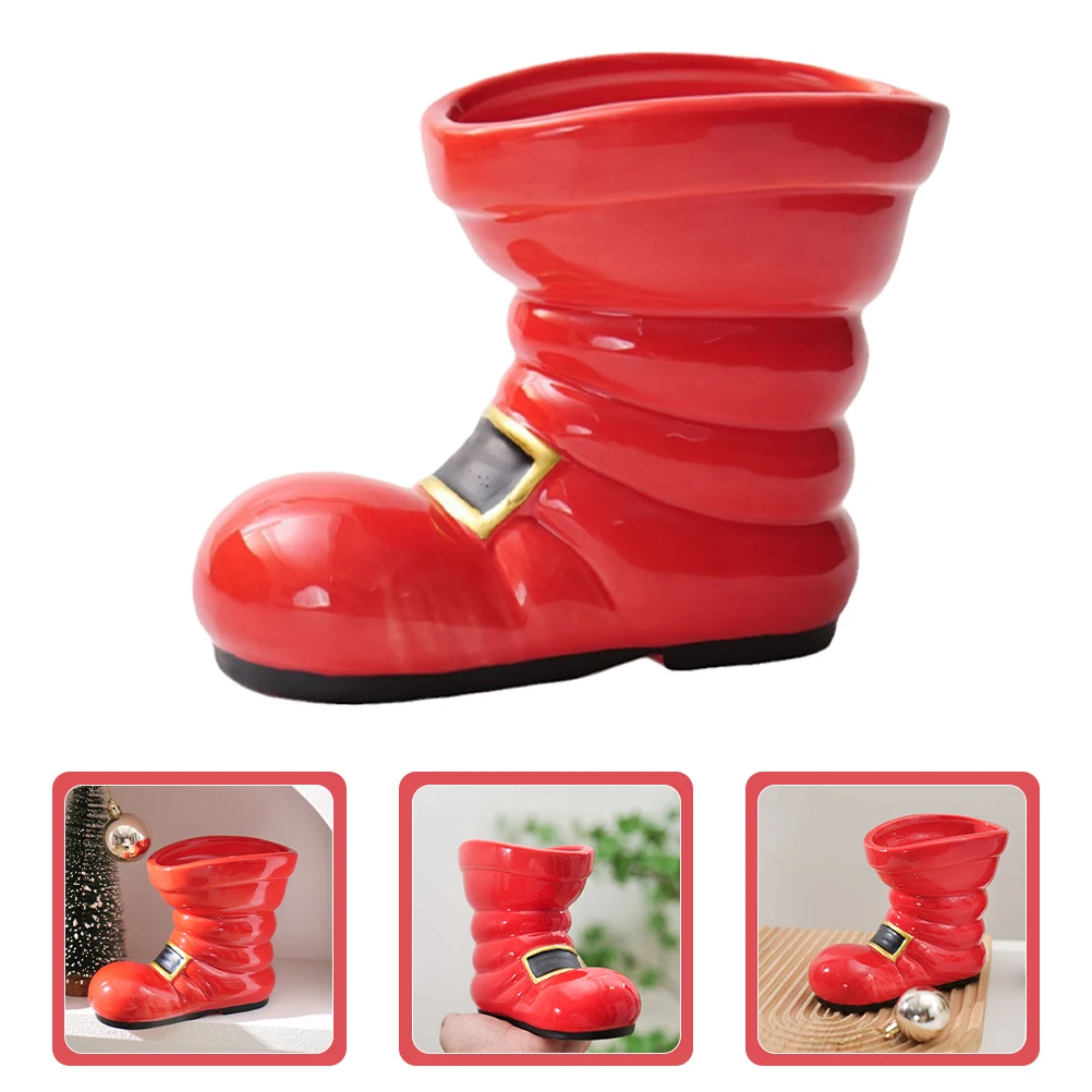 

Ceramic Christmas Vase Santa Boots Style Flower Holder Festive Home Decor Unique Centerpiece for Holiday Season Decoration