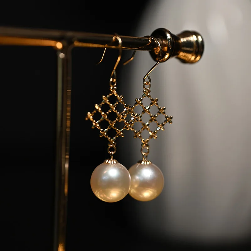 

Серьги из 18-каратного золота с натуральным жемчугом Южных морей, 3D-ювелирные изделия с жемчугом натурального цвета с бриллиантами