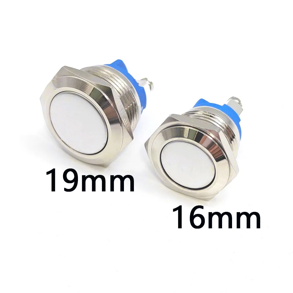 16mm 19mm 1NO Momentary Reset Metal Push Button Switch Screw Terminal High Flat Head Waterproof Car Engine Doorbell PC Power