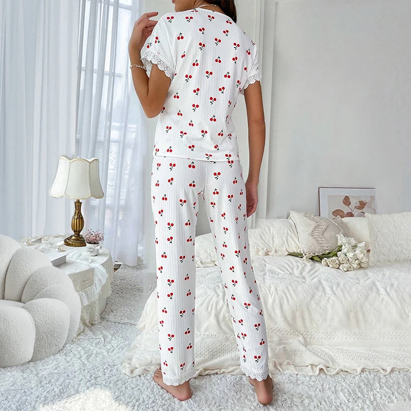 hot sale summer short pijamas woman nightgown nighty nightwear printed comfortable women pajamas set