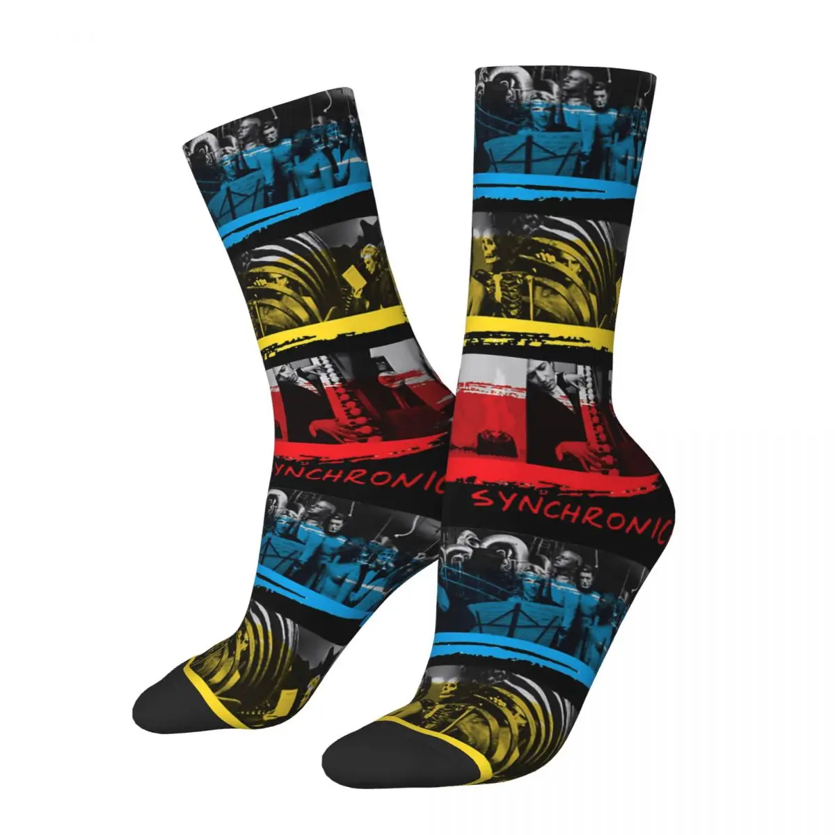 Funny Crazy compression Rock And Roll Sock for Men Hip Hop Vintage T-The Police Band Happy Seamless Pattern Printed