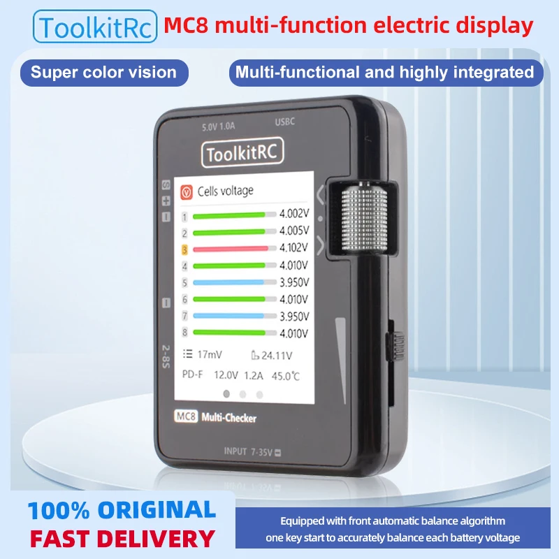 

ToolkitRC MC8 LCD Display Digital Battery Capacity Checker Balancer ESC Servo Tester for LiPos Batteries - Battery Tester Tool