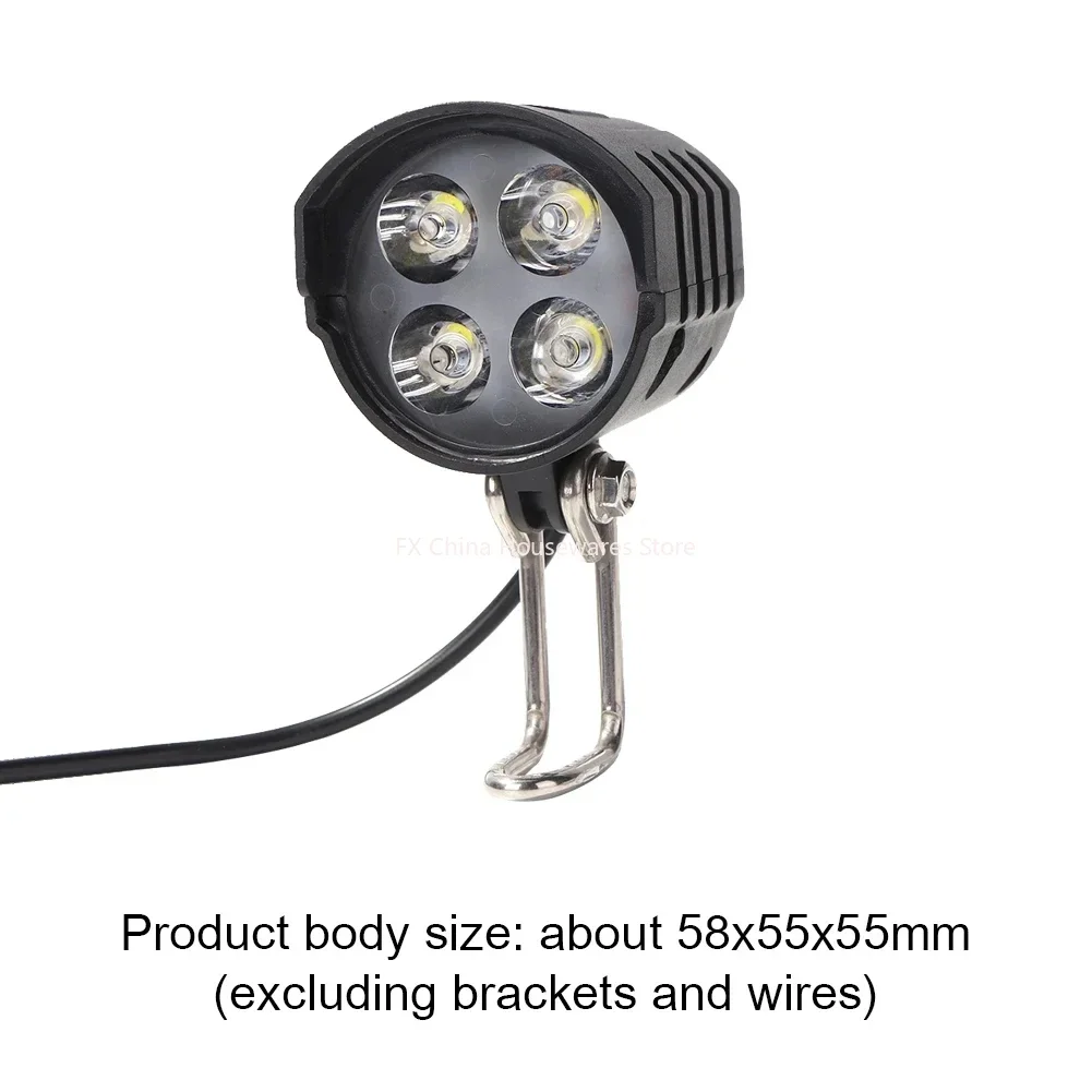 E-Bike Horn Light Electric Bicycle 4 LED Headlight 12W Waterproof 2 in 1 Horn and Light Switch Bicycle Flashlight