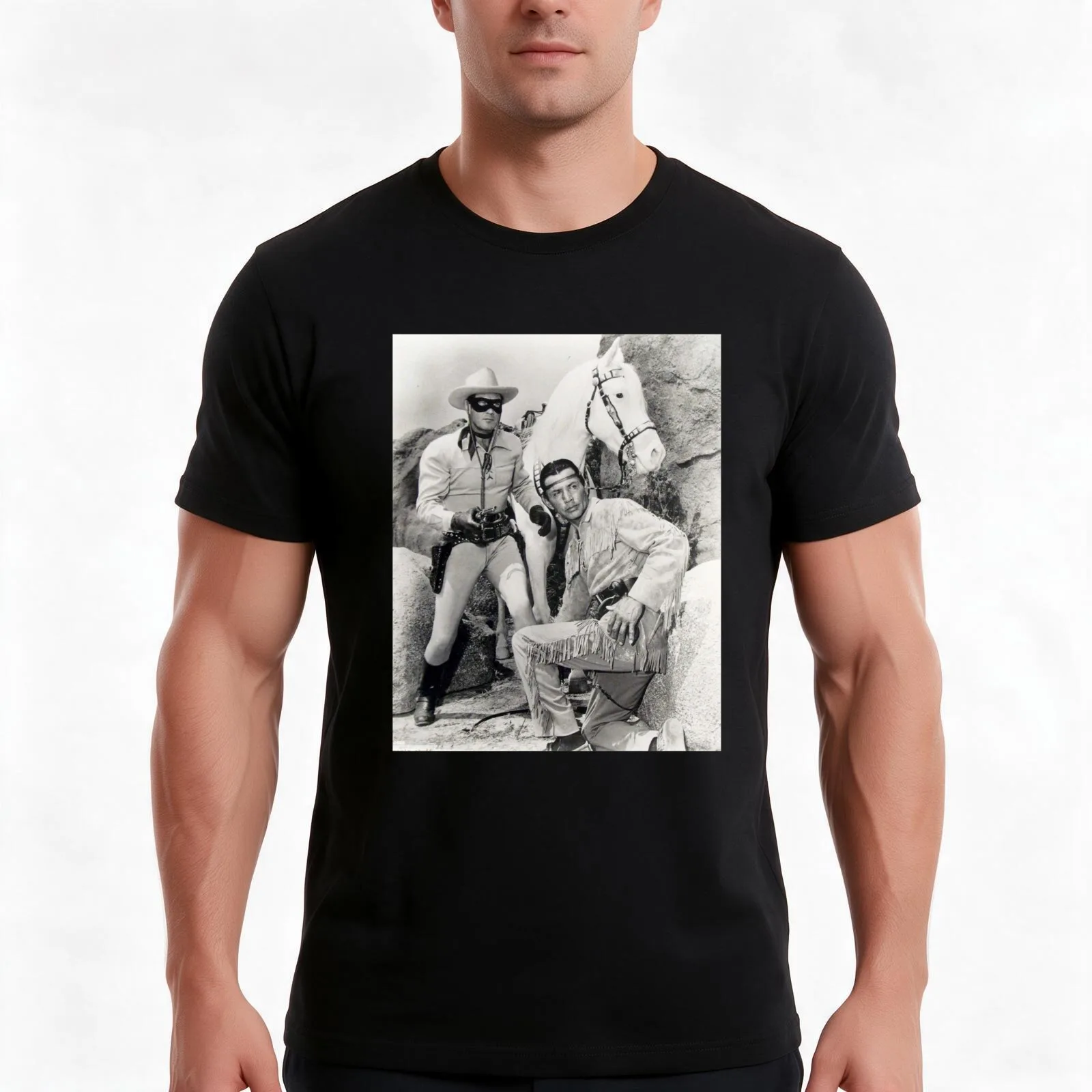 Lone Ranger and Tonto Clayton Moore and Jay Silverheels T-Shirt Summer Casual Cotton Tee Oversized Streetwear Tops