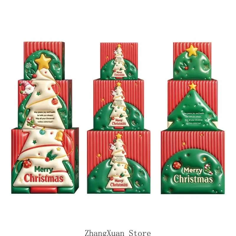 Weihnachtsgeschenkboxen, 3-teiliges Faltschachtel-Set aus Papier für Geschenke 3XUF – Detail 10