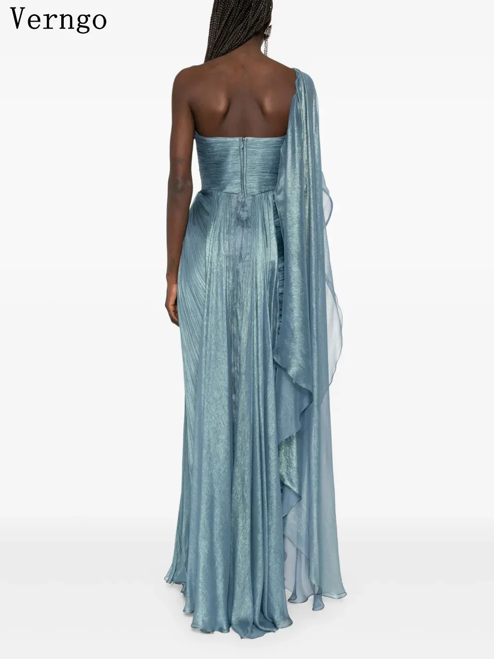 Verngo Blue Chiffon Shiny Evening Dress One Shoulder A Line Slim Prom Gowns Women Elegant Floor Length Party Dress Customized image 2