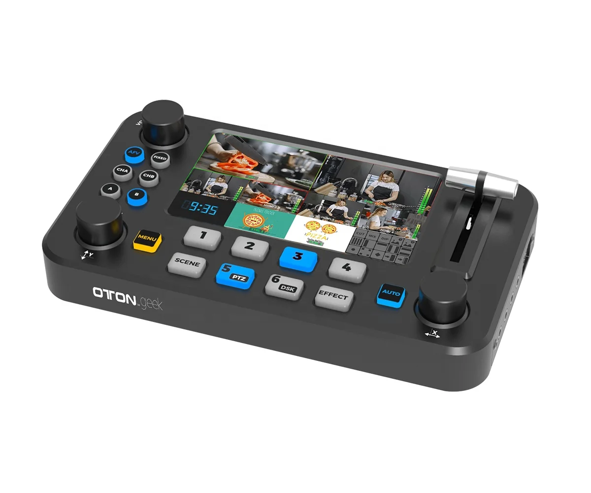 Oton Geek S04M 4 Channel HD-MI Live Streaming Video Mixer Switcher with 5 inch Multiview Screen