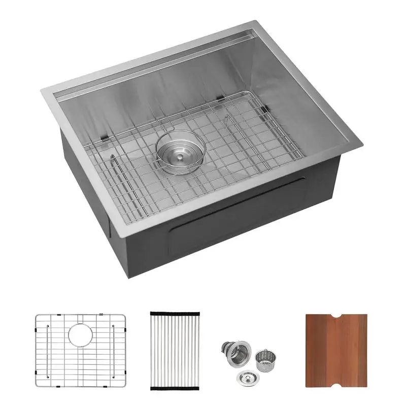 

23x19x13 Undermount Workstation Laundry Sink, Deep Single Bowl 16 Gauge Stainless Steel Utility Tub