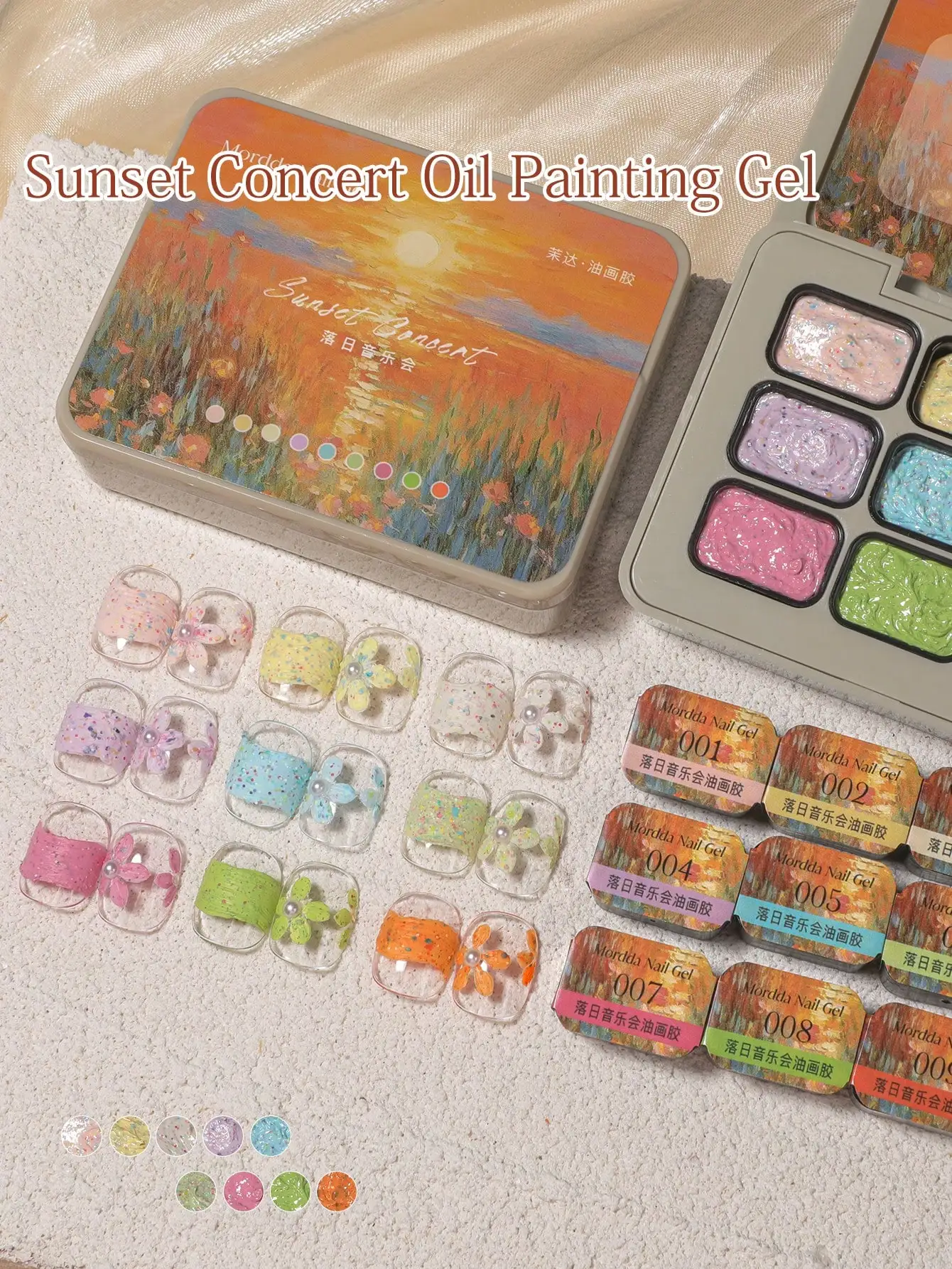 MORDDA 9pcs Sunset Concert Oil Painting Gel Nail Polish Set, For 3D Relief Designs, For Creative Manicures