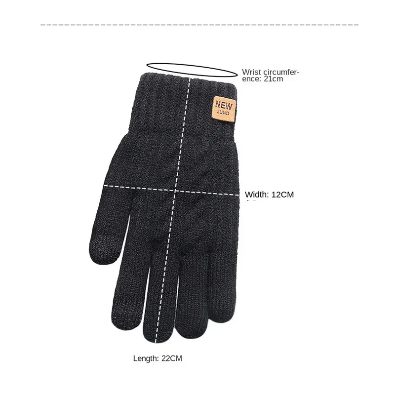 Fleece Lined Touch Screen Gloves, Fashion Black Cable Knitted Winter Gloves, Warm Thermal Texting Gloves for Men Women