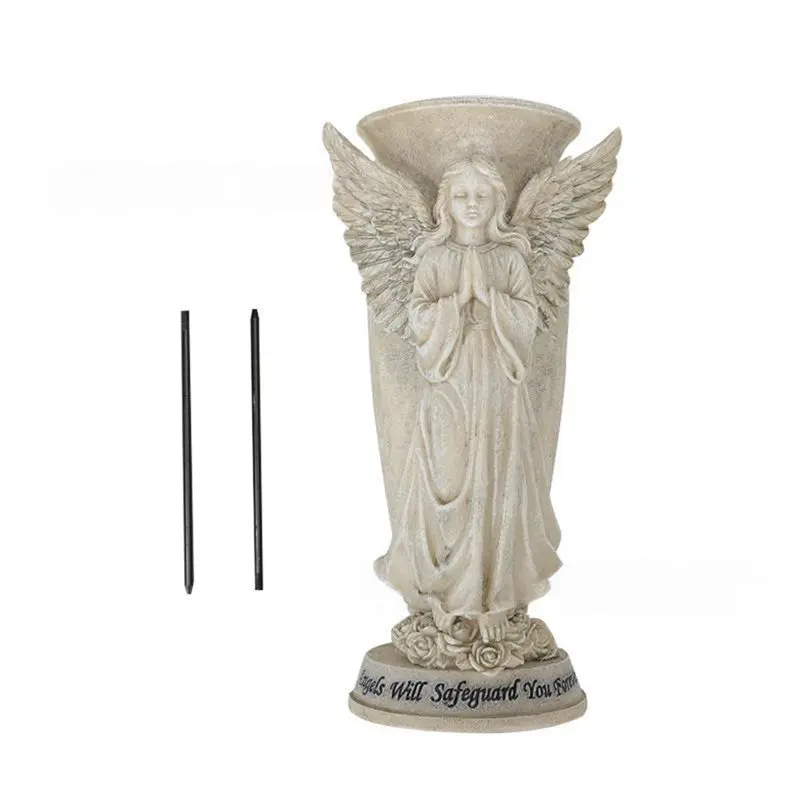 ABMH-Memorial Cemetery Vases Angel Statue Outdoor Patio Vase Weatherproof Flower Holders Angel Cemetery Flower Pots
