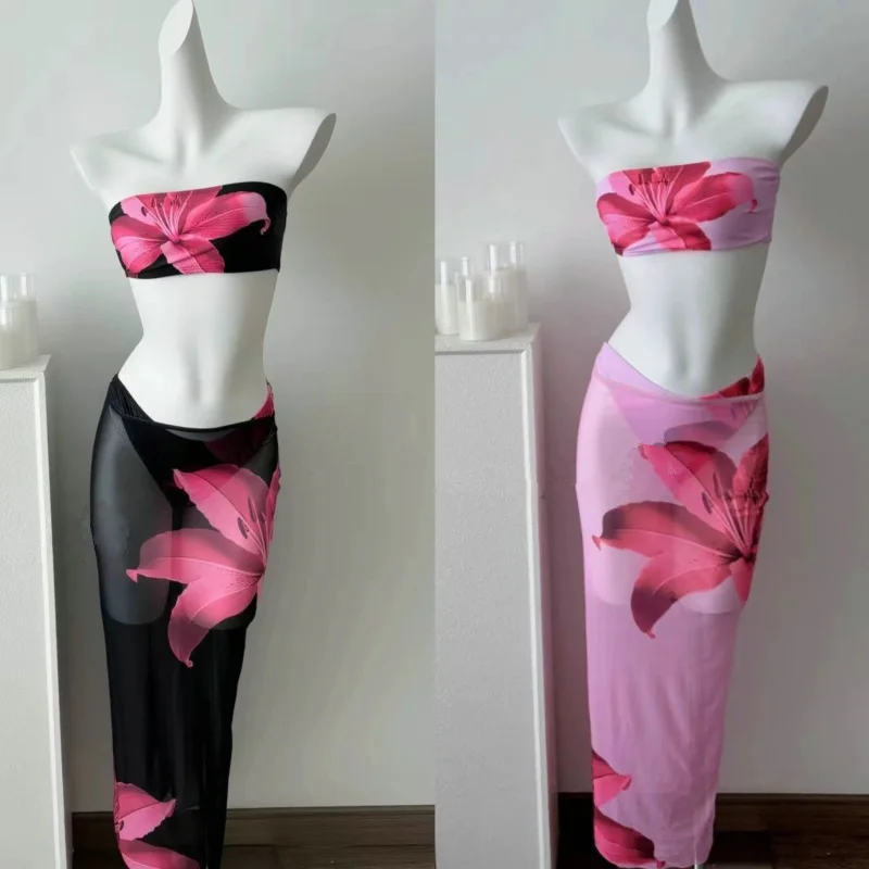 

Sexy Strapless Printed Bikini 3 Pieces Set Women Swimwear Beach Bathing Suit Swimming Suit Woman Swimsuit Female Bikinis
