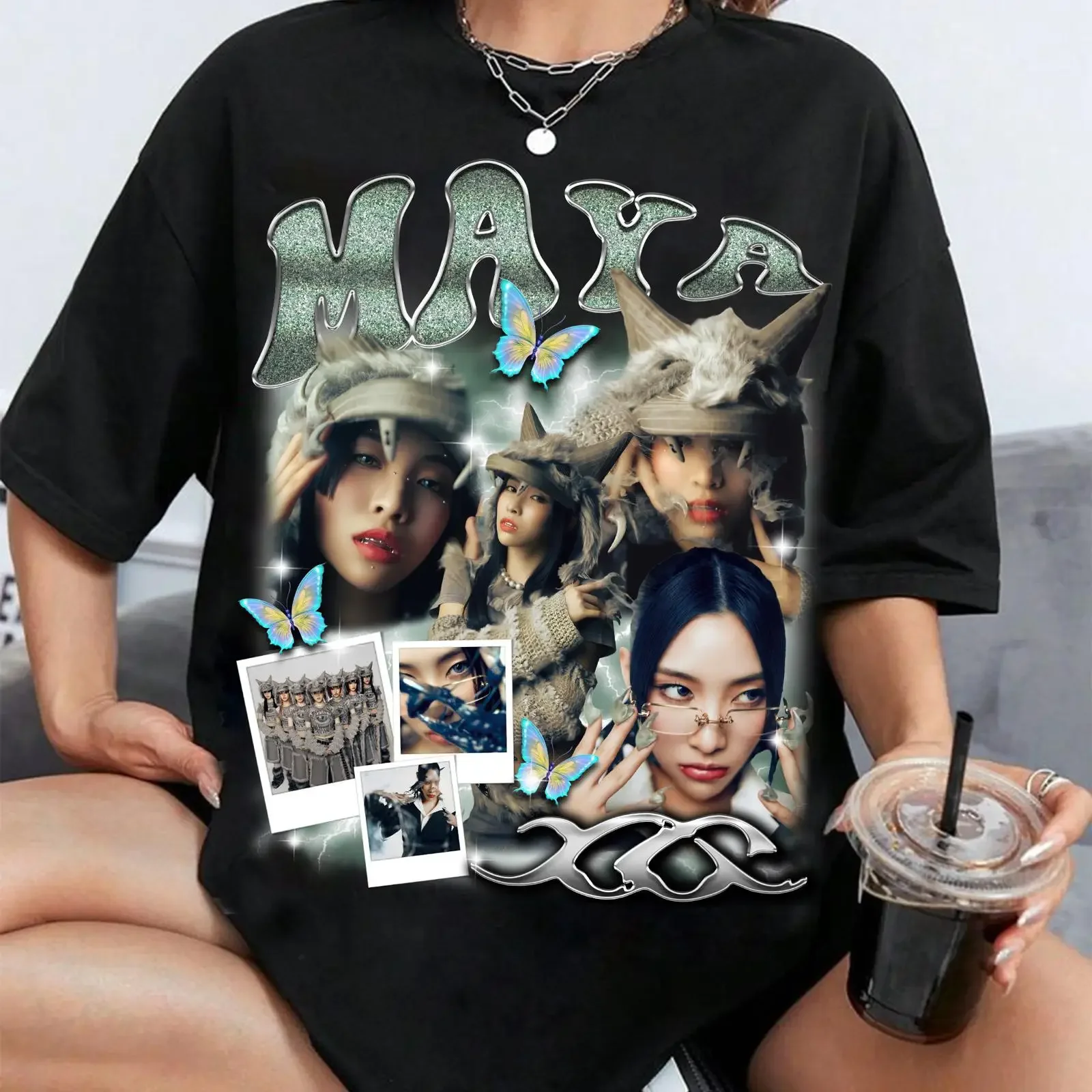 Maya XG Woke Up Album T shirt Kpop Xtraordinary Girls Vintage Casual Fan  vintage Washed streetwear homme Breathable