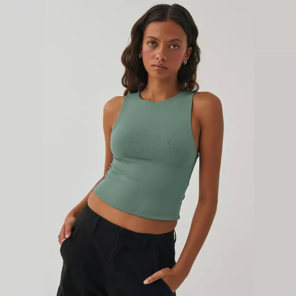 

Women's Y2K Sexy Navel Sleeveless Crewneck Vest Tight Base Shirt European American Style I-shaped Outer Wear