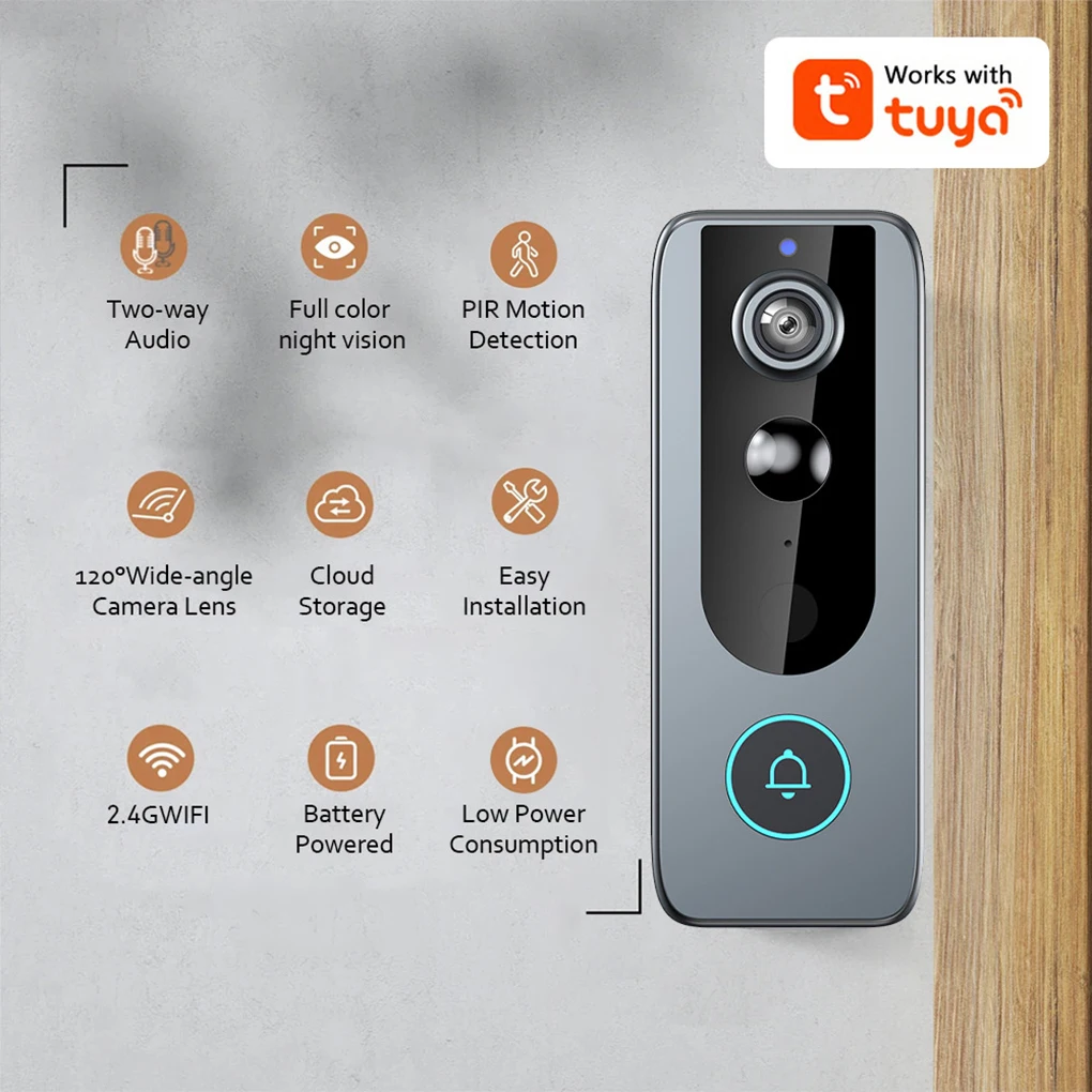 

Видео дверной звонок Tuya, Wi-Fi, умный двусторонний домофон, беспроводная камера безопасности, обнаружение движения, ночное видение, водонепроницаемый видеодомофон