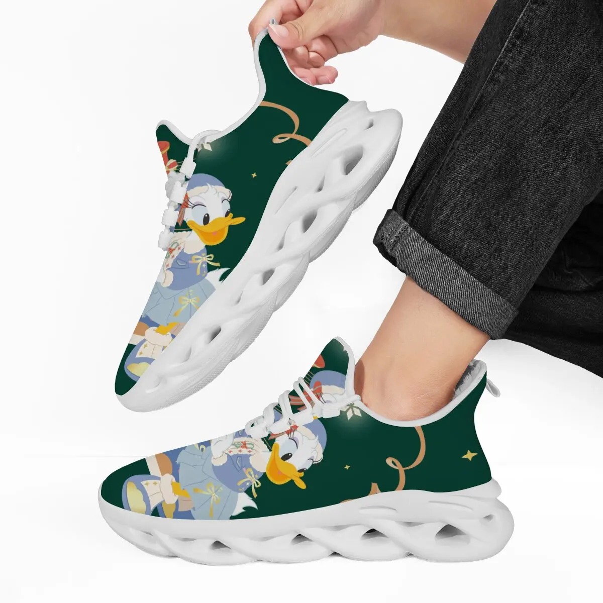 

Men's Sneakers Comfortable Classic Casual Shoes Green Fleece-Lined Athletic Shoes with Christmas Donald Duck Print Kid Shoes