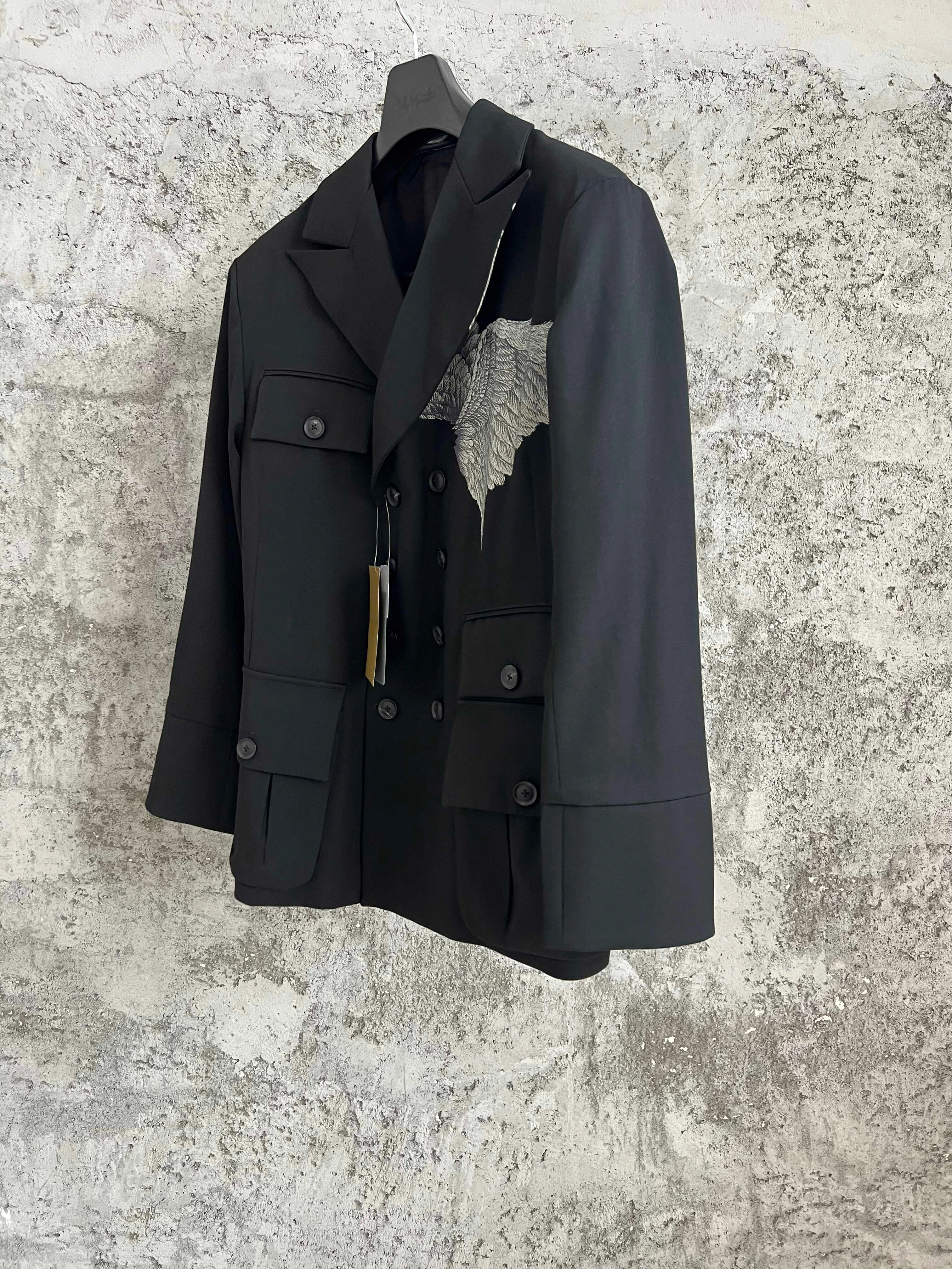TOP-YAMAMOTO Peace dove pattern printed double-breasted suit wool jacket