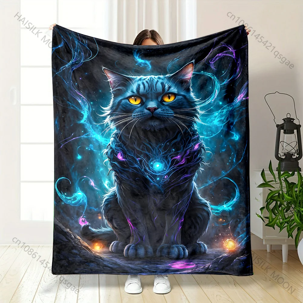 

Плед с принтом «Волшебный кот с аурой» различных размеров, теплый, мягкий, подходит для всех сезонов, для дома, дивана, путешествий, кемпинга, пикников, автодомов.