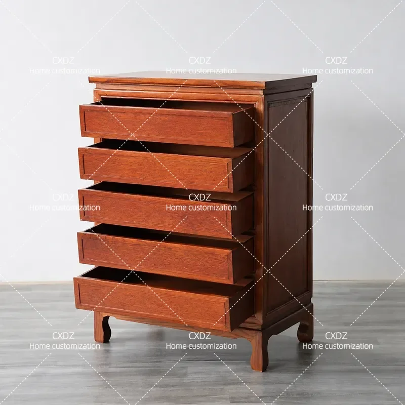 Solid Wood Chest of Drawers Small Apartment Living Room Balcony Storage Cabinet Simple Side Cabinet Elm Antique Furniture
