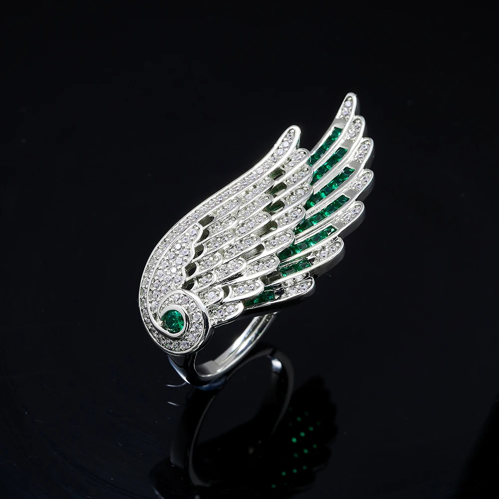 014428 Anelli romantici per le donne Anello con ali d\'angelo Gioielli da sogno Cubic Zirconia Gioielli con dita Accessori da sposa per feste di nozze
