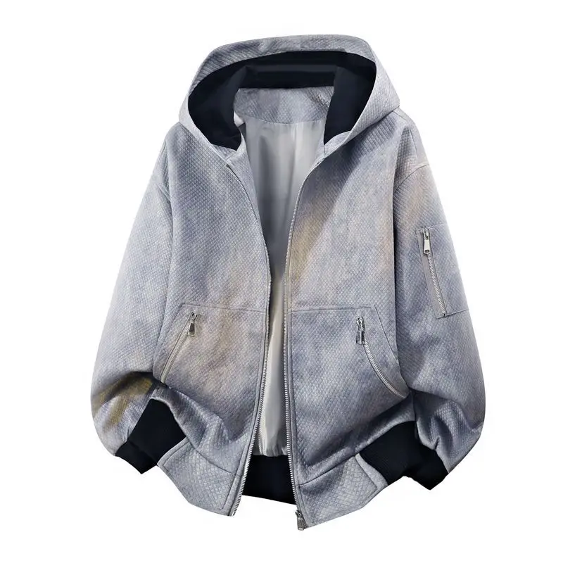 Mens Jacket Harajuku American Tie Dye Vintage Hooded Coat Spring Autumn Loose Casual Hong Kong Style Youth Streetwear Fashion