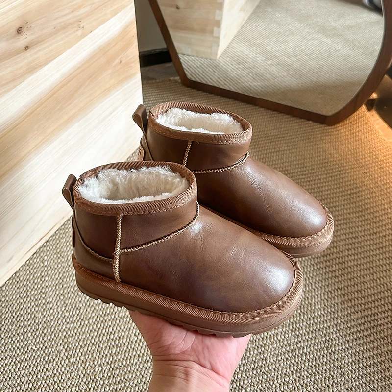 

Leather waterproof girls' snow boots for autumn and winter, new children's thick anti slip warm boots kids snow boots