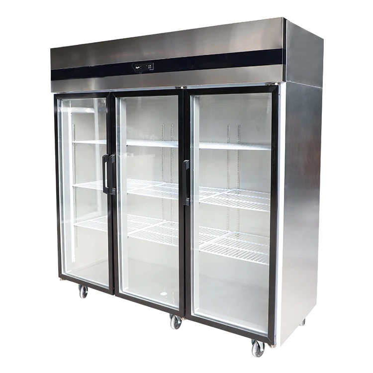 New Commercial Vertical 3 Door Glass Displays Refrigerator and Freezer Fridge Cold Beverage Fresh Food Showcase