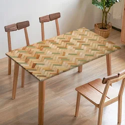 Bamboo Weaving Texture Rectangular Tablecloth Waterproof Fitted Rectangle Table Cover Elastic Table Cloth for Dining Table Decor