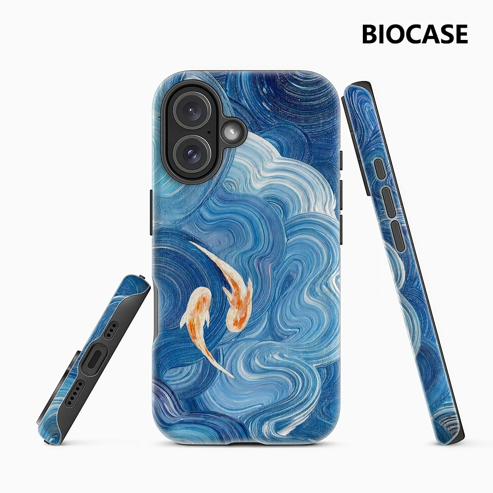 Koi in Wellen iPhone18 Handyhülle - Doppelschichtige Rückabdeckung Kompatibel mit iPhone 17 16 15 14 13 12 78 Pro Max Plus