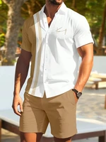 Conjunto de camisa de manga corta y pantalones cortos de playa para hombre, pantalones cortos cómodos para deportes al aire libre, camisa informal de viaje hawaiana para hombre, verano