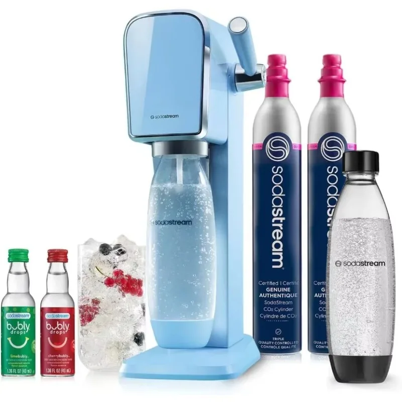 SodaStream Art Sparkling Water Maker Bundle (Misty Blue), mit CO2, DWS-Flaschen und Bubly Drops-Geschmacksrichtungen