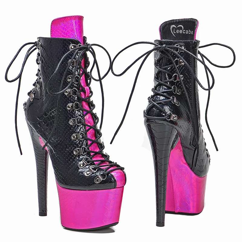 Leecabe  17CM/7inches Snake PU upper mix color Trendy fashion ankle boots High Heel platform  stripper heel Pole Dance boot