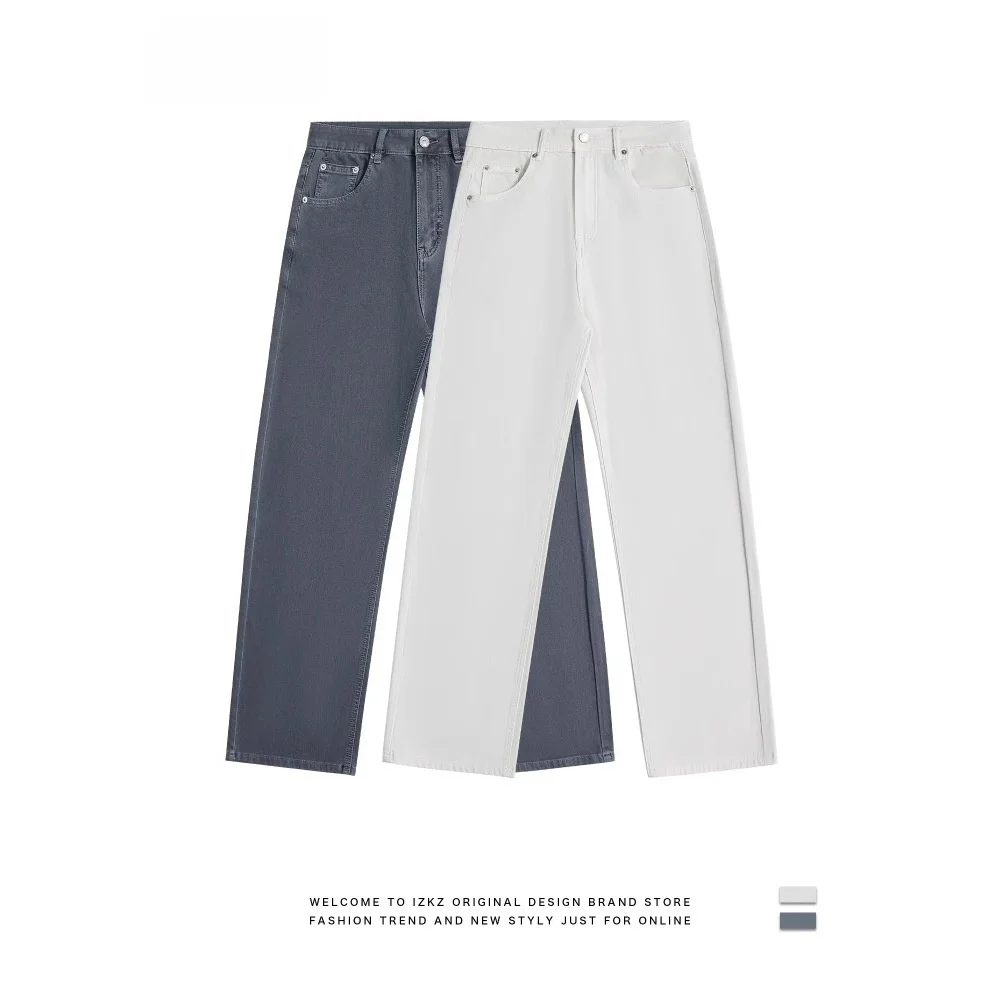 

Gold Ratio Asurte Dyed Jeans Elastic Casual mid Straight Leg Summer Denim Pants mid Waist Long Trousers Daily Wear