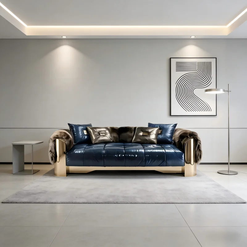 Modern sofa three-seat linear sofa stainless steel sofa living room furniture