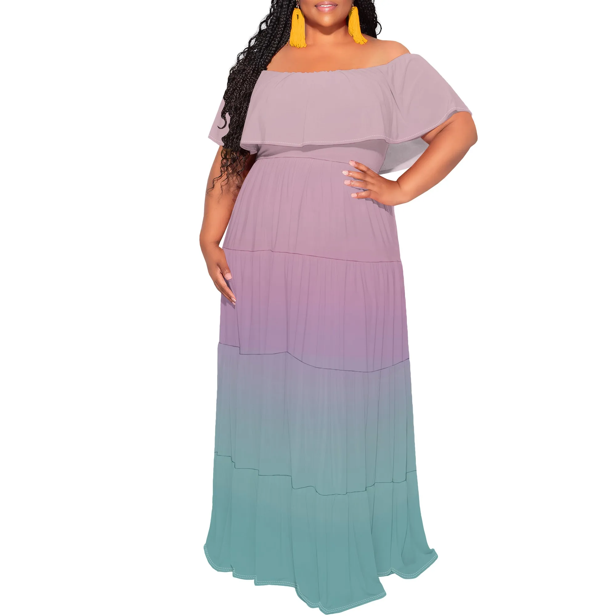 

Plus Size Maxi Dresses for Curvy Women Summer Casual Loose Off The Shoulder Ruffle Backless Beach Vacation Sundress