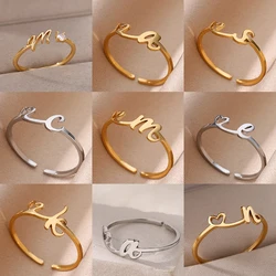 Tiny Initial Letter Rings For Women Gold Color Stainless Steel Hollow Heart A-Z Initial Letter Ring Wedding Christmas Jewelry