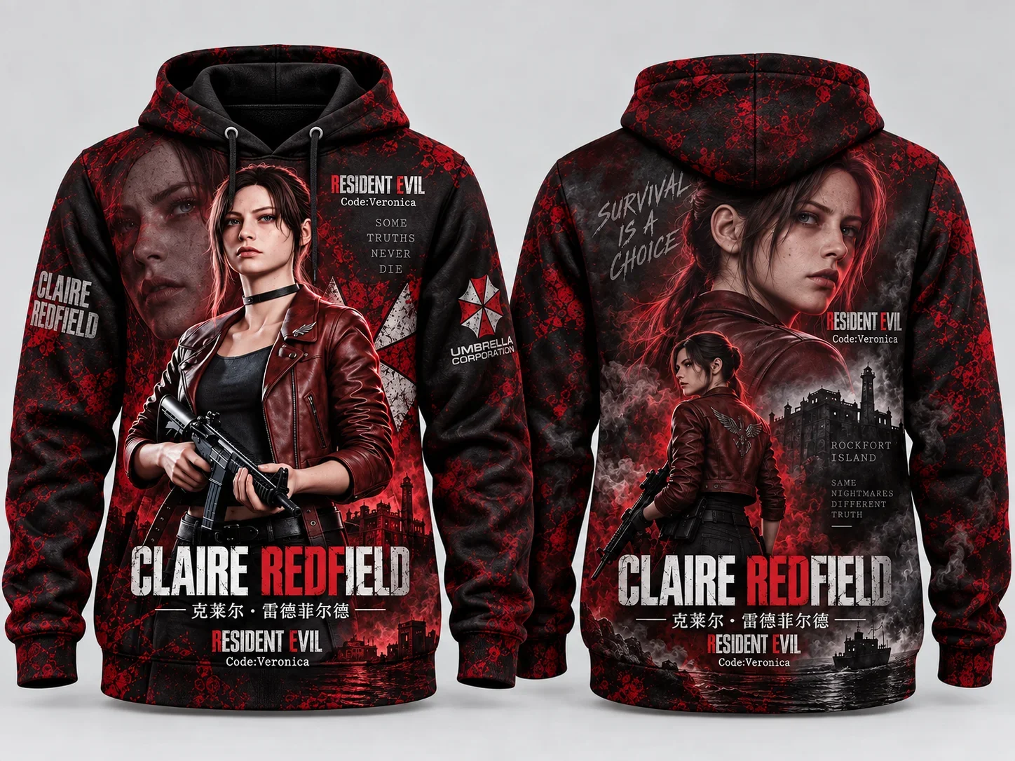 Resident Evil Claire Redfield 3D Full Print Double Sided Hoodie Game Character Portrait Unisex Casual Streetwear Sweatshirt
