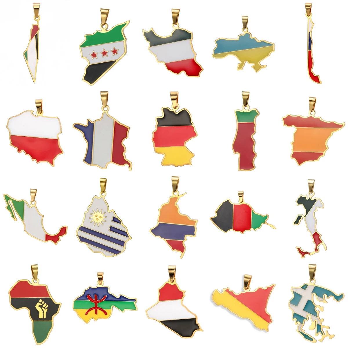 Stainless Steel Country Map Pendant Enamel Iran Palestine Spain Mexico Syria Flag Charm Jewelry DIY Making Accessories Gift