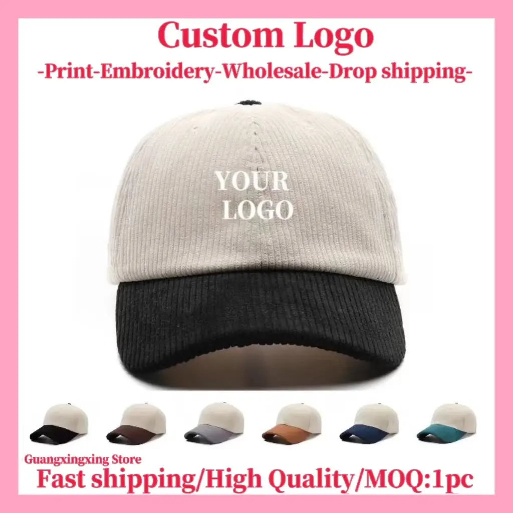 Custom embroidered logo hat Men's and women's corduroy baseball cap design DIY picture printing logo hat Summer and winter hat