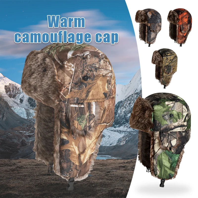 

Camouflage Earflap Hat Winter Warm Cycling Cap Outdoor Ski Hiking Russian Hat Hunter Aviator Fleece Earflap Elderly Cap