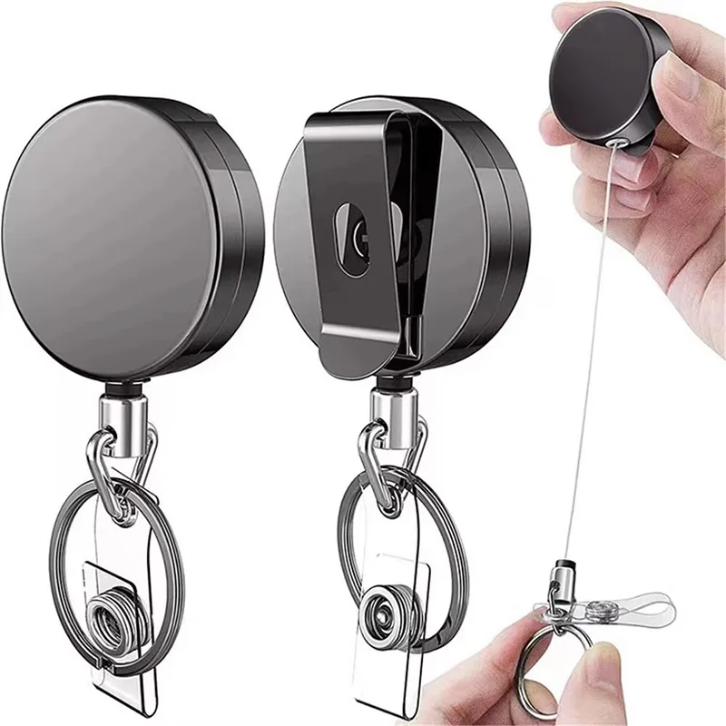 1-6pcs Retractable Metal Wire Keychain Pull Badge Reel ID Lanyard Name Tag Card Badge Holder Reels Recoil Chain Clips Key Ring