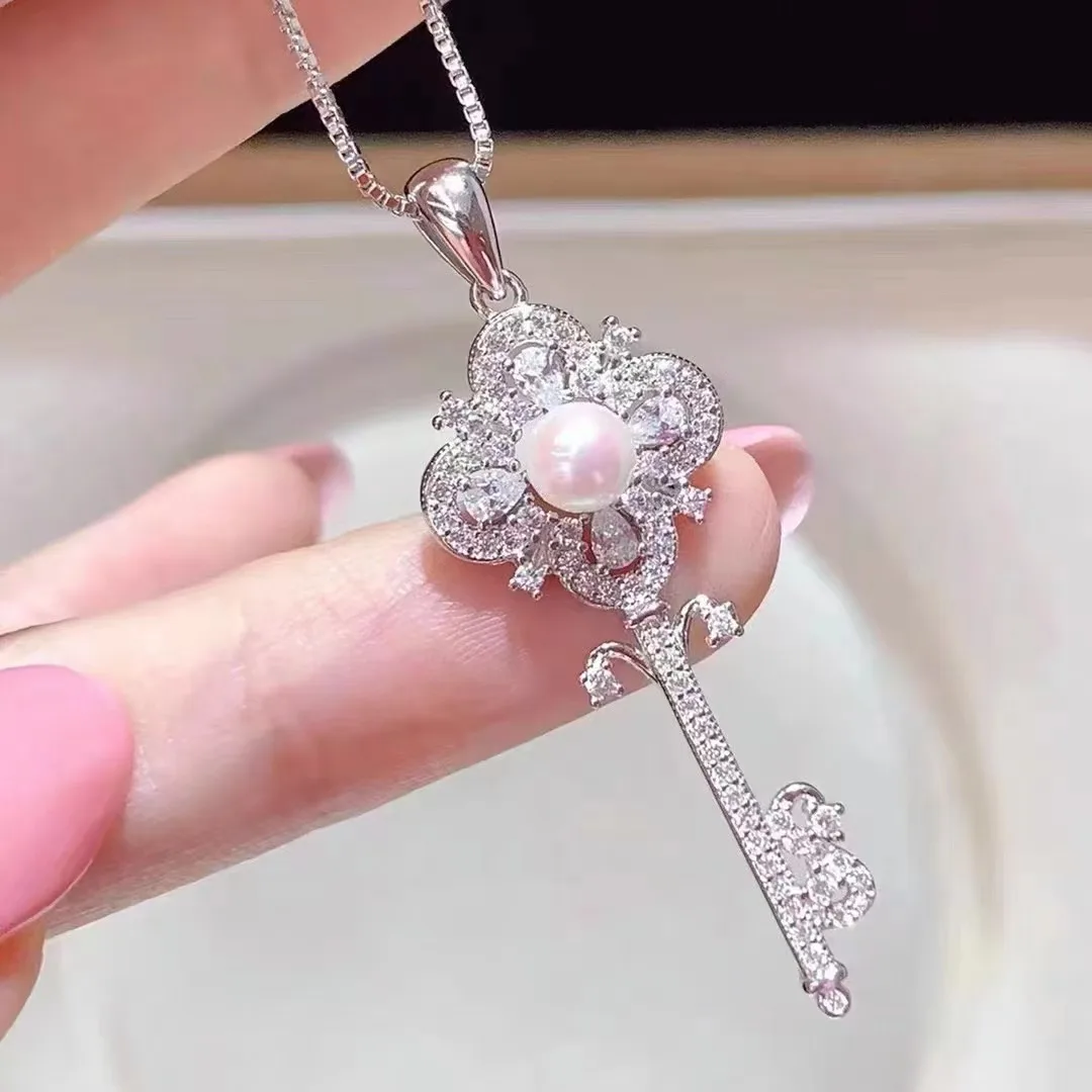 

RY Pure 925 Sterling Silver Round 4-5mm Fresh Water White Pearls Pendants Necklaces for Women Fine Birthday's Presents